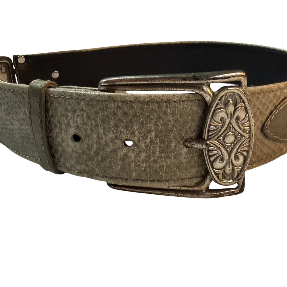 Vintage‎ Western Concho Belt Women S/M Silver Filigree Buckle Snakeskin Boho